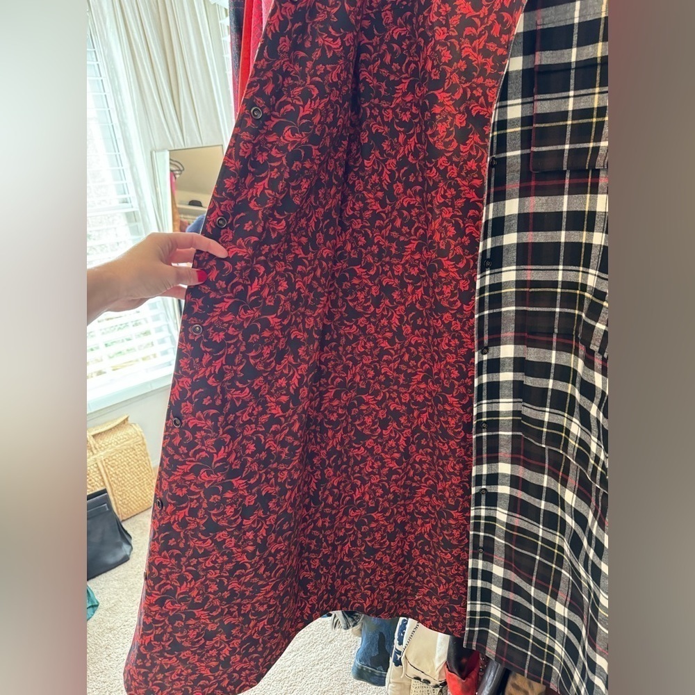 Alice and Olivia- Red and Black Plaid and Paisley Snap Longsleeve Zazie Jacket - Picture 5 of 9